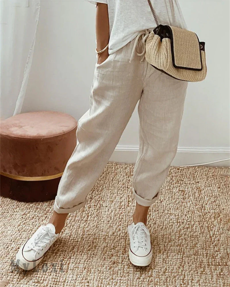 💞50K+ SOLD!🦋 Ankle-Length Cotton Linen Pants – Breathable, elegant & kind to skin. High-waisted fit flatters every shape. A little treat for yourself or a thoughtful gift