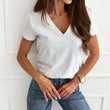 Women's Solid V-Neck Short Sleeve Tops