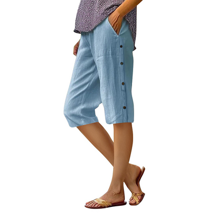 Women's Casual Loose Cotton Linen Breathable Capri Pants